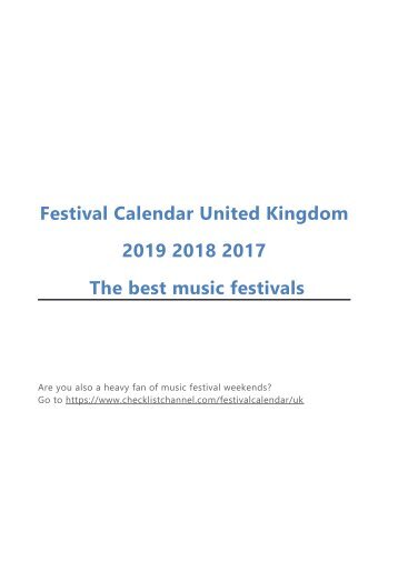 Festival Calendar United Kingdom 2019