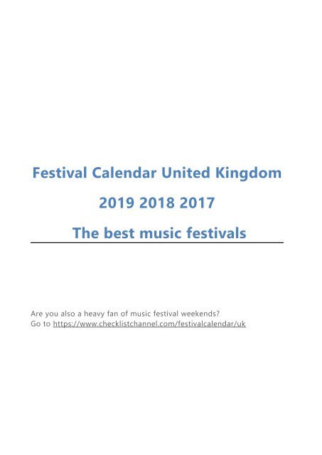 Festival Calendar United Kingdom 2019