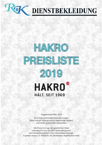 2019 Hakro Preisliste ohne Preise