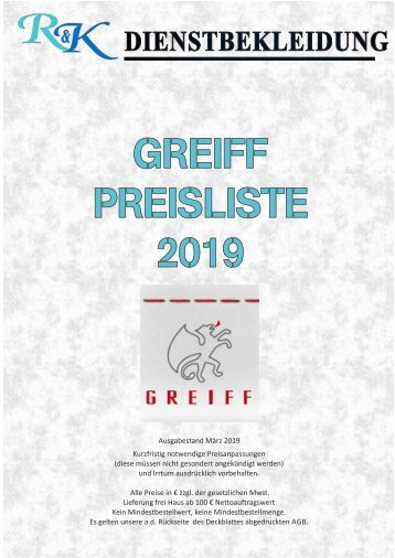 2019 Greiff Verkaufspreisliste