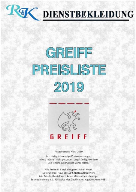 2019 Greiff Verkaufspreisliste