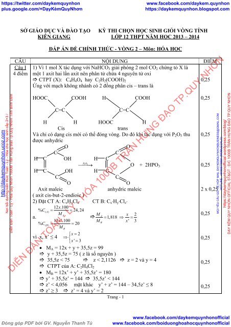 TỔNG HỢP ĐỀ THI HSG HÓA HỌC LỚP 12, LỚP 9 CÓ GIẢI CHI TIẾT TỈNH KIÊN GIANG