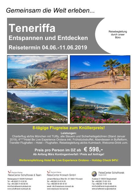 Flugreise nach Teneriffa vom 04.-11.06.2019