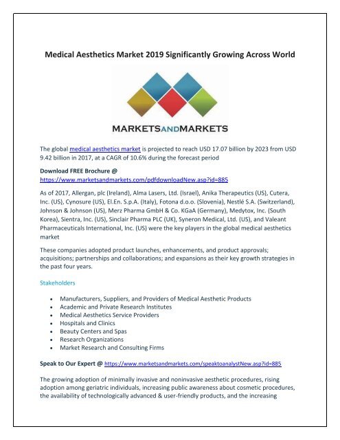 Medical Aesthetics Market 2019 Significantly Growing Across World