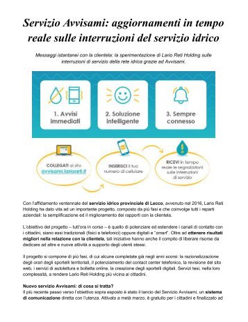 Trizero Web-app Avvisami aggiornamenti relativi al servizio idrico per i cittadini