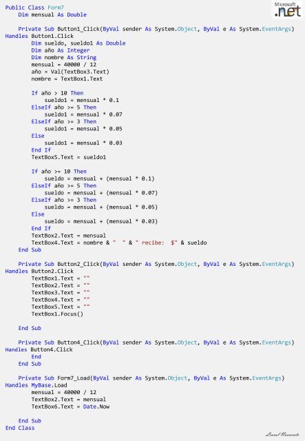 Ejercicios de programación .net (nivel inicial)