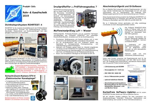 Produktinformation MESSEN NORD GmbH Dichtheitspruefgeraete Druckprueftechnik Elektronischer Kanalspiegel Inspektionskamerasysteme Ortungstechnik Hochdruckspueldokumentation