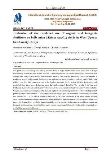 Evaluation of the combined use of organic and inorganic fertilizers on bulb onion (Allium cepa L.) yields in West Ugenya Sub-County, Kenya