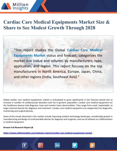 Cardiac Care Medical Equipments Market Size &amp;amp; Share to See Modest Growth Through 2028