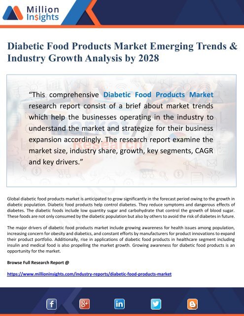 Diabetic Food Products Market Emerging Trends &amp;amp; Industry Growth Analysis by 2028