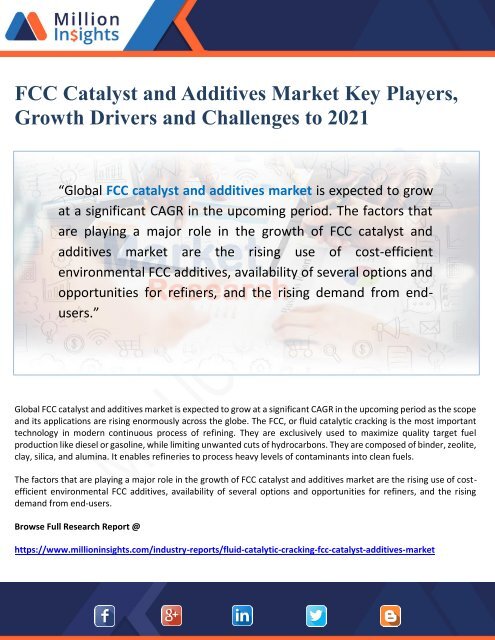 FCC Catalyst and Additives Market Drivers and Outlook to 2021