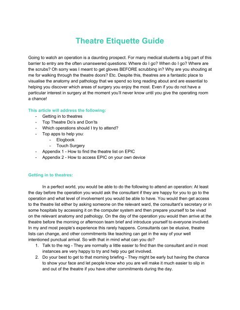 Theatre Etiquette Guide 2019