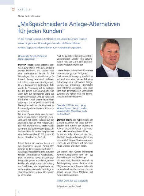 Mitglieder Depesche der VR-Bank Uckermark_Randow eG Ausgabe 01-2019