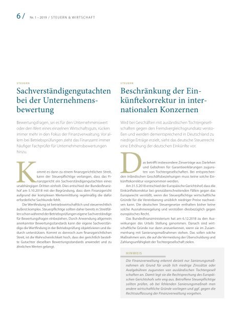 Steuern & Wirtschaft 1/19