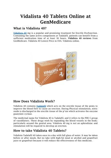 Vidalista 40 Online - Vidalista Reviews - GenMedicare