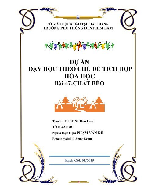 DỰ ÁN DẠY HỌC THEO CHỦ ĐỀ TÍCH HỢP HÓA HỌC BÀI CHẤT BÉO (2015)