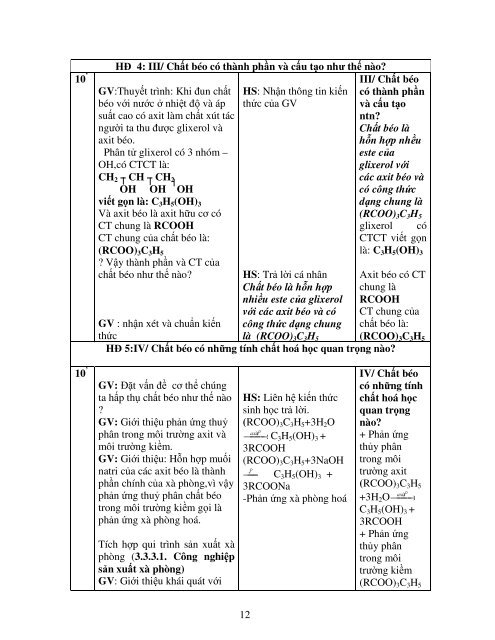 DỰ ÁN DẠY HỌC THEO CHỦ ĐỀ TÍCH HỢP HÓA HỌC BÀI CHẤT BÉO (2015)