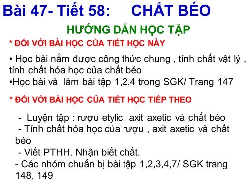 DỰ ÁN DẠY HỌC THEO CHỦ ĐỀ TÍCH HỢP HÓA HỌC BÀI CHẤT BÉO (2015)