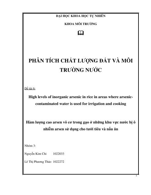 Hàm lượng cao asen vô cơ trong gạo ở những khu vực sử dụng nước bị ô nhiễm asen cho tưới tiêu và nấu ăn