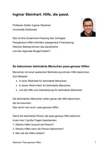 Ingmar Steinhart: Hilfe, die passt. - Fachkongress der Lebenshilfe