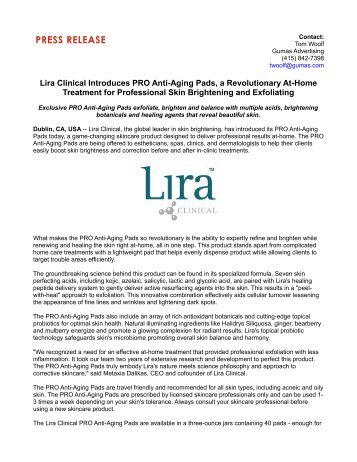 Lira Clinical Introduces PRO Anti-Aging Pads, a Revolutionary At-Home Treatment for Professional Skin Brightening and Exfoliating