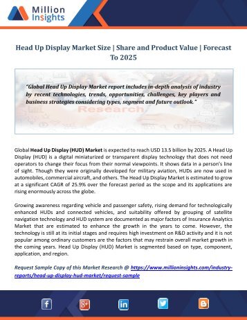 Head Up Display Market Size  Share and Product Value  Forecast To 2025