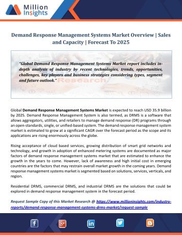 Demand Response Management Systems Market Overview  Sales and Capacity  Forecast To 2025