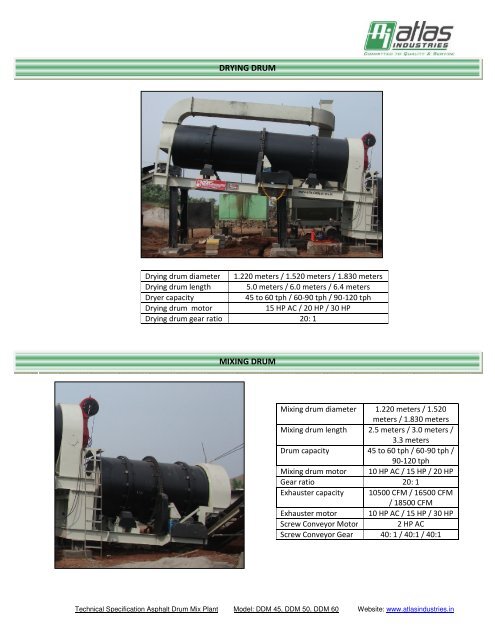 Specifications double drum plant - export