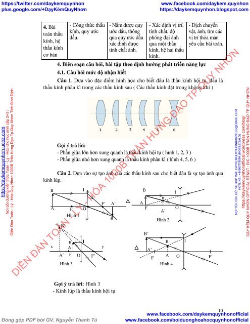 Xây dựng chuyên đề: thấu kính mỏng; Vật lí 11 (Ban cơ bản) theo định hướng phát triển năng lực học sinh ở Trường THPT