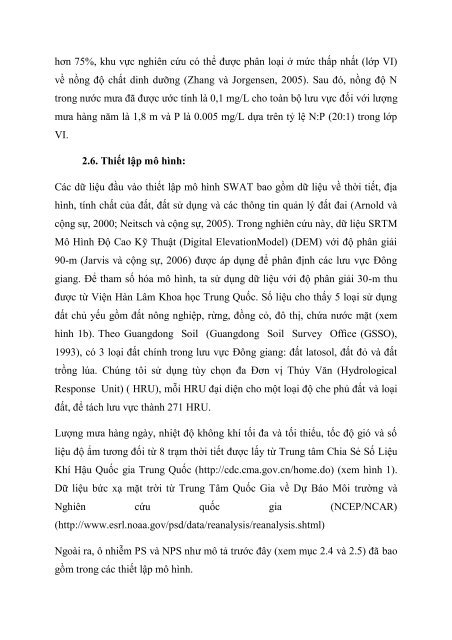 Khảo sát tác động của ô nhiễm nguồn điểm và nguồn diện đối với chất lượng nước trên Đông giang (Dongjiang), phía Nam Trung Quốc