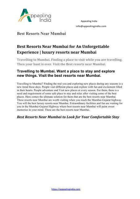 Best Resorts Near Mumbai for An Unforgettable Experience  luxury resorts near Mumbai