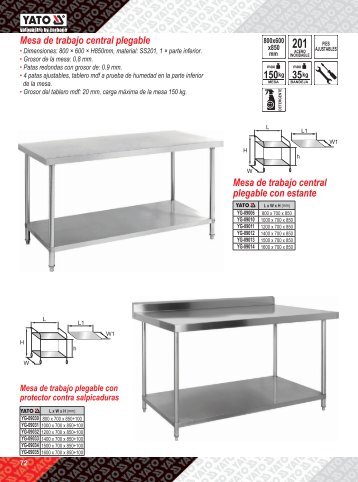 Catalogo de Mesas de Trabajo y Estanterias para Cocina Profesional Yato Gastro Carbone