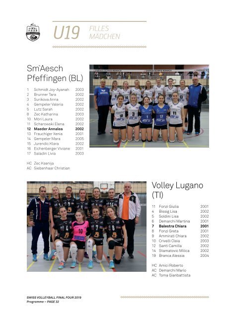 Programme Swiss Volley Final Four 2019