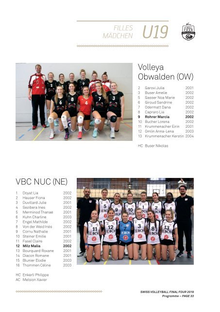 Programme Swiss Volley Final Four 2019