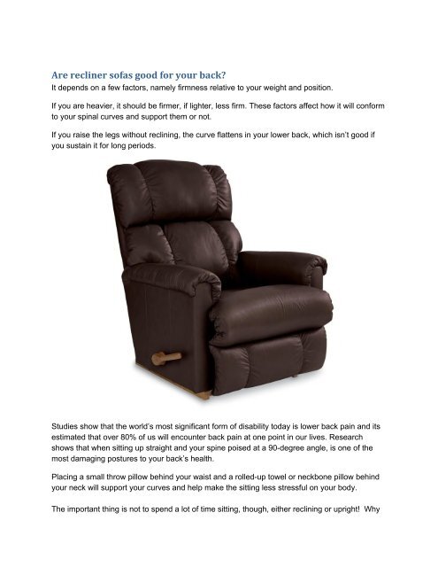 Are recliner sofas good for your back