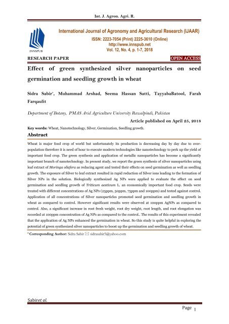 Effect of green synthesized silver nanoparticles on seed germination ...