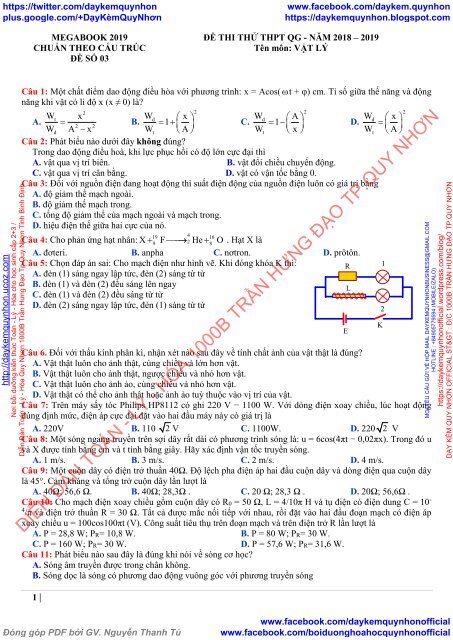 Bộ đề thi thử THPTQG 2019 - Môn Toán, Lý, Hóa, - Cả nước - Có lời giải chi tiết (Lần 14) ( 21 đề ngày 17.04.2019 )