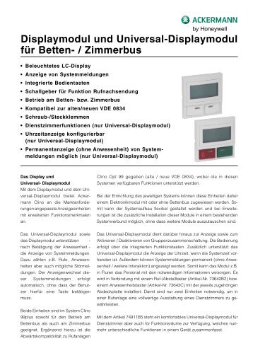 Displaymodul und Universal-Displaymodul für Betten- / Zimmerbus