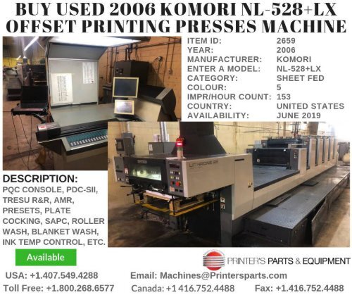 Buy Used 2006 Komori NL-528+LX Offset Printing Presses Machine