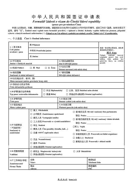 Visa application form