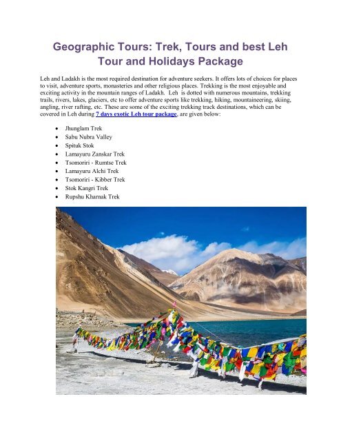 Book 7 days Leh Holiday Tour Package