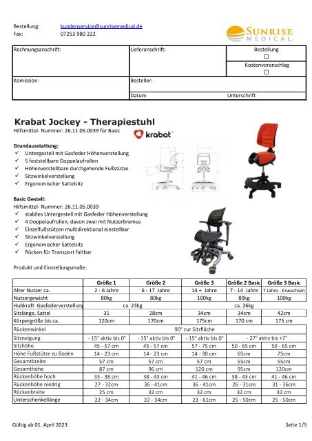 10 Krabat Jockey  Basic / Schulgestell Bestellbogen 2023