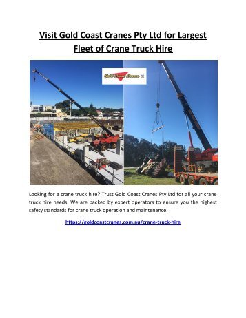 Visit Gold Coast Cranes Pty Ltd for Largest Fleet of Crane Truck Hire