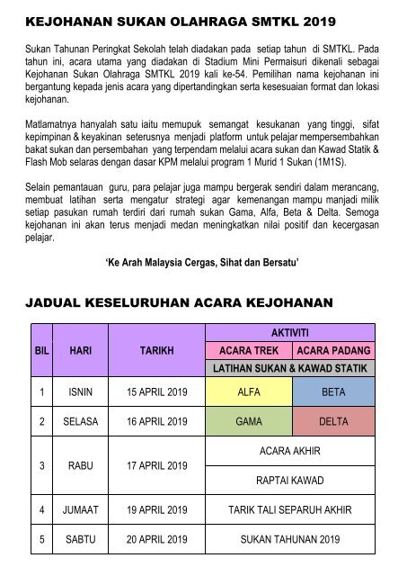 BUKU PROGRAM KEJOHANAN SUKAN OLAHRAGA SMTKL 54