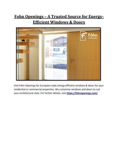 Fohn Openings A Trusted Source For Energy Efficient