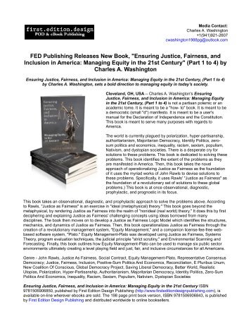 FED Publishing Releases New Book, Ensuring Justice, Fairness, and Inclusion in America Managing Equity in the 21st Century (Part 1 to 4) by Charles A. Washington