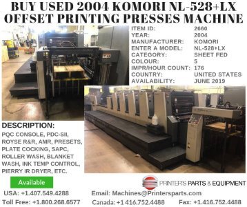 Buy Used 2004 Komori NL-528+LX Offset Printing Presses Machine