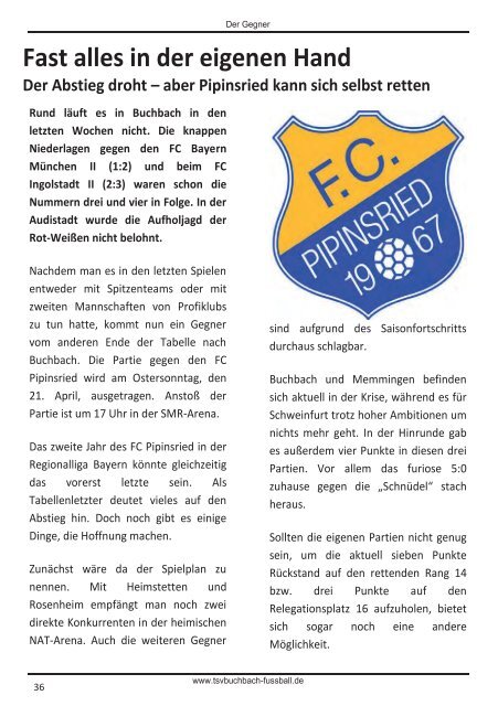 Stadionzeitung TSV Buchbach - FC Pipinsried