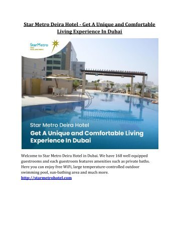 Star Metro Deira Hotel - Get A Unique and Comfortable Living Experience In Dubai