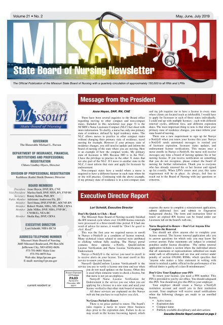 Missouri State Board of Nursing Newsletter - May 2019